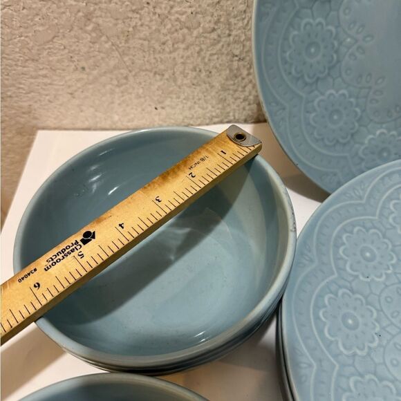Gibson Elite Alemany 3 Piece Dinner Plate & 2,Salad bowls Dinnerware  Set, Aqua - Picture 9 of 9